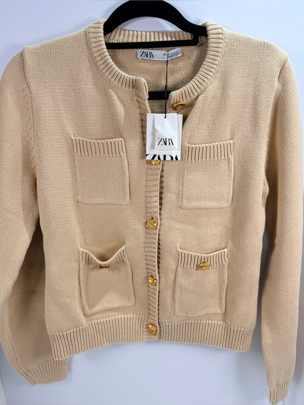 Zara Knit Cardigan Gold Buttons Pockets NWT Size M